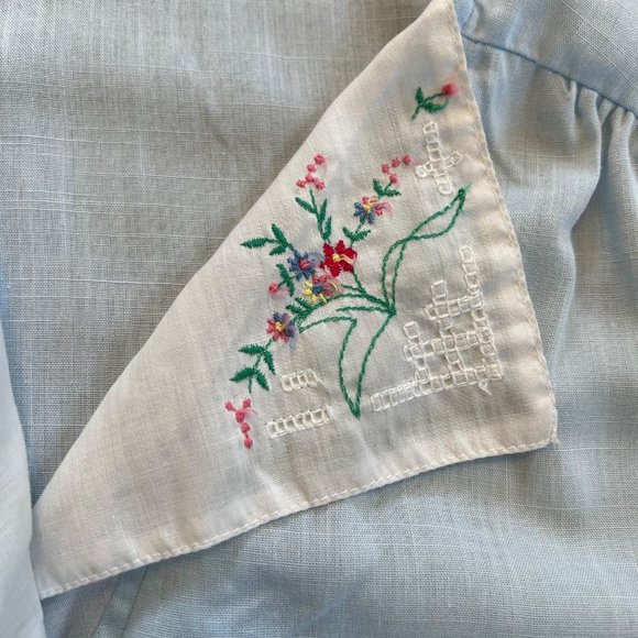 Vintage Semi Sheer Pastel Blue Floral Embroidered Blouse - Picture 3 of 6
